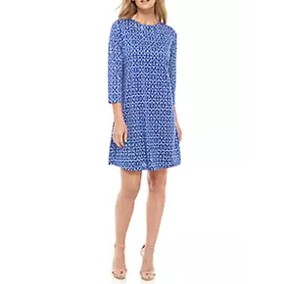 Mini SHIFT DRESS Size Large Blue Medallion Mediterranean Swing Kim Rogers NEW